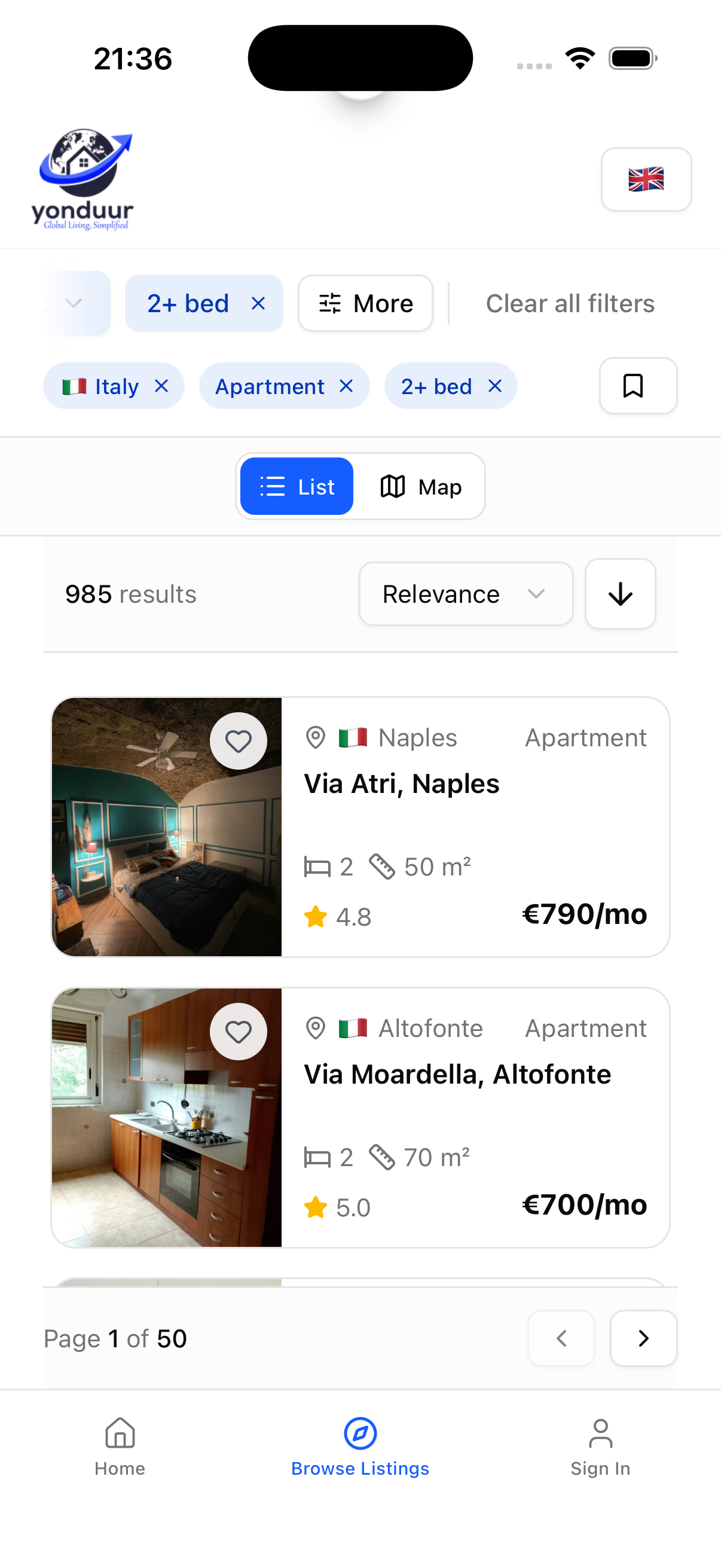 Property listings view