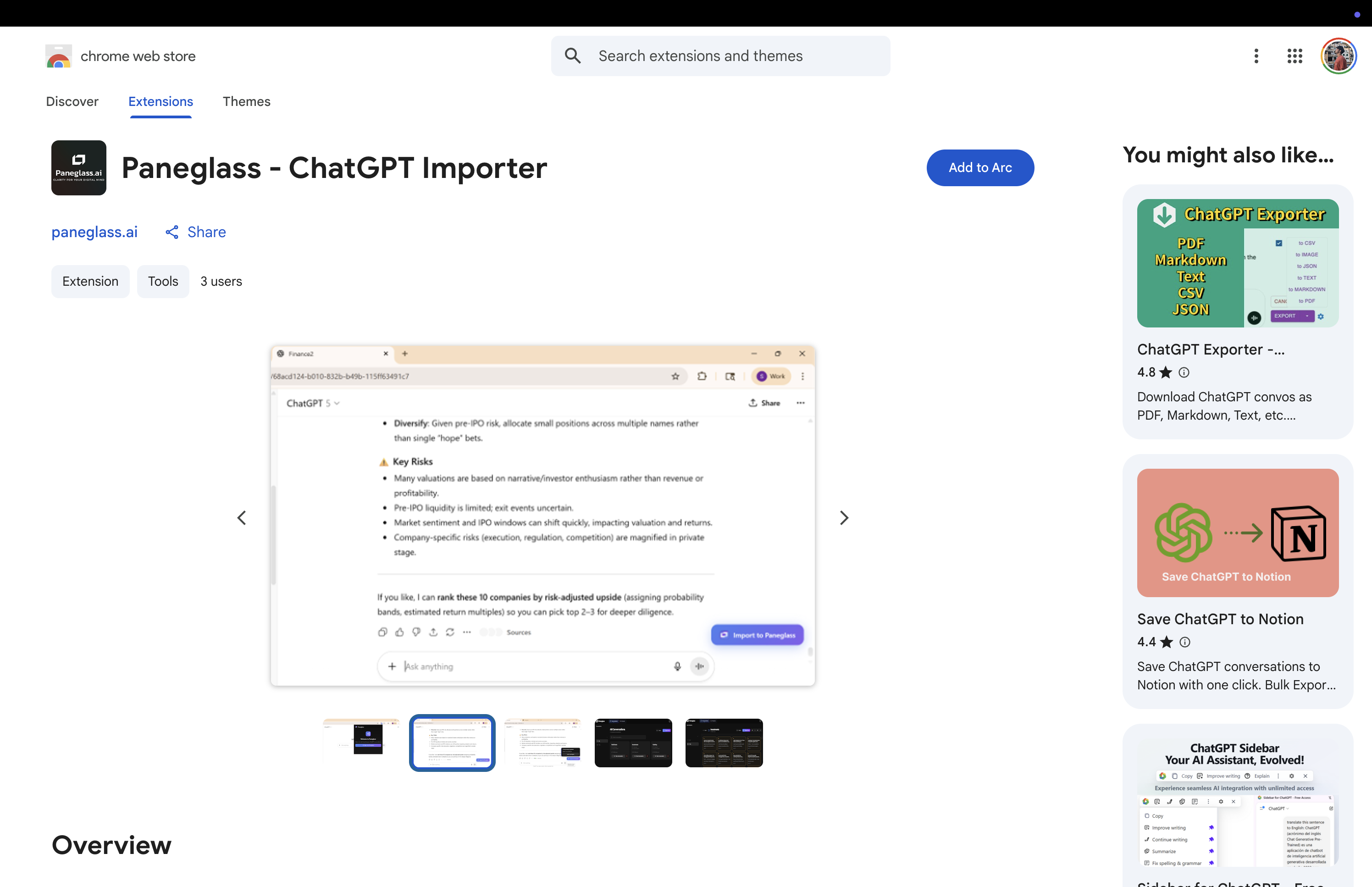 Chrome extension page